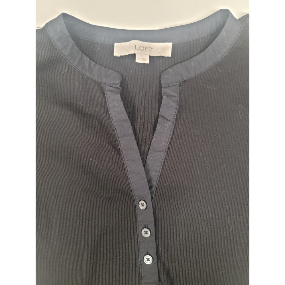 Loft Women's Black Long Sleeve Button‎ Down Plaid Sleeve Top Size S - Picture 4 of 6